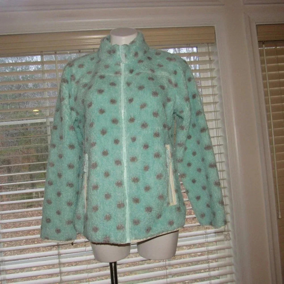 NWT T by TALBOTS Sherpa Woven Trim Dot Zip Front Jacket Size 12 - Picture 1 of 5